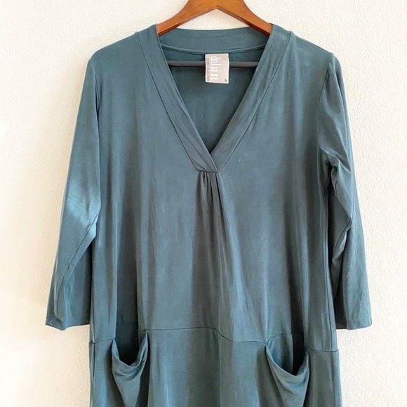 Anthropologie Dolan Left Coast Collection Teal Green V Neck Tunic Pocket Dress M - Picture 4 of 12